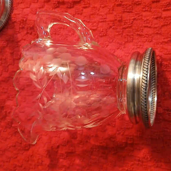 Vintage Cambridge Crystal Glass Sugar & Creamer W/Sterling Silver Base - Picture 4 of 10
